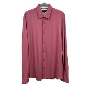Ted Baker London Rigby Pique Knit Shirt Button Stretch Long Sleeve Pink Men 5*